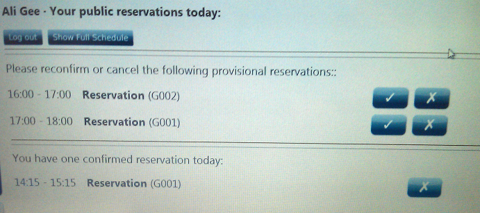 display of reservations